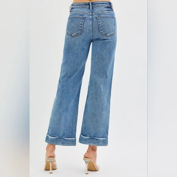 Risen Mid Rise Medium Wash Straight Cropped Tailored Cuff Jeans Various NEW - Picture 5 of 6